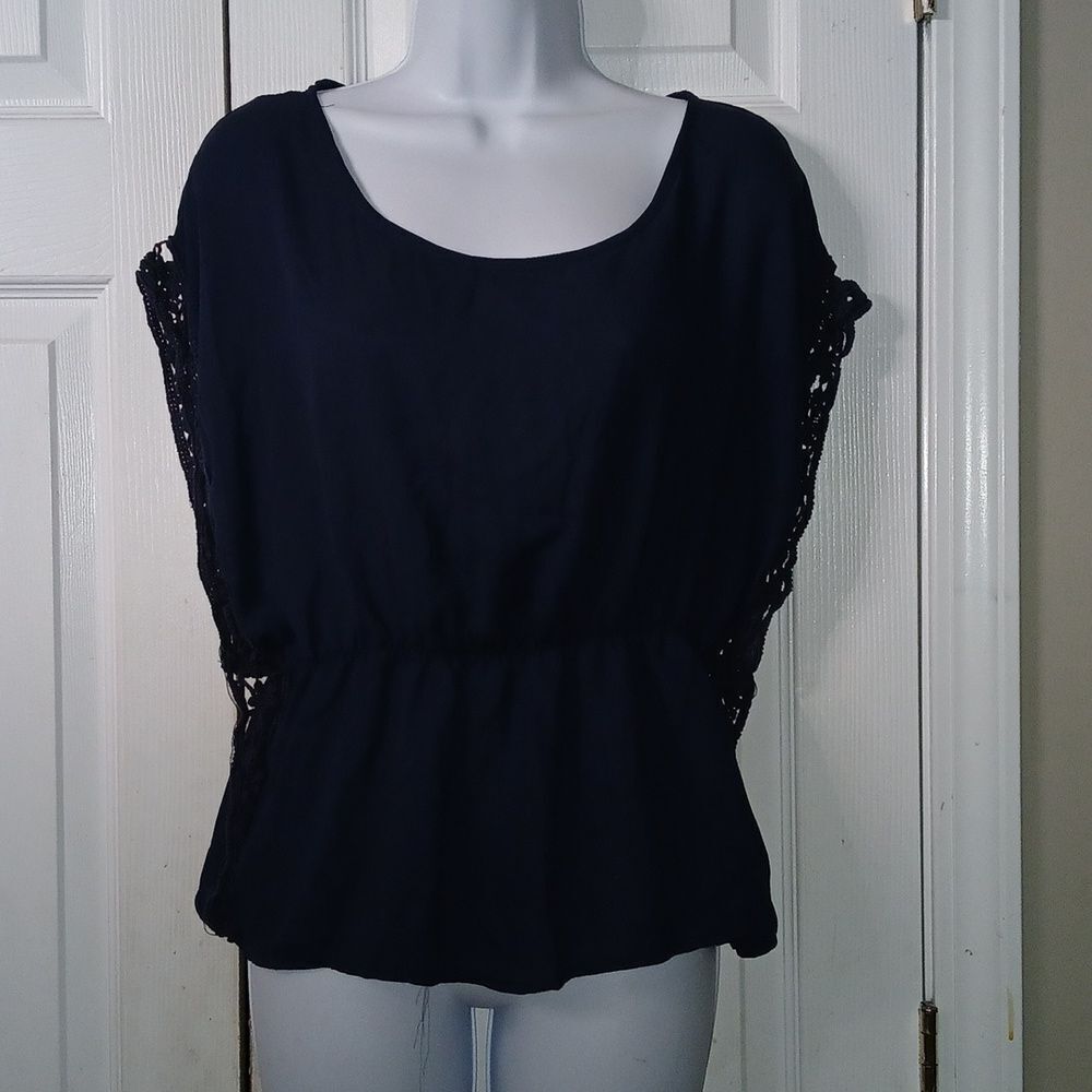 Blush navy blouse elastic waist Sz XL EUC